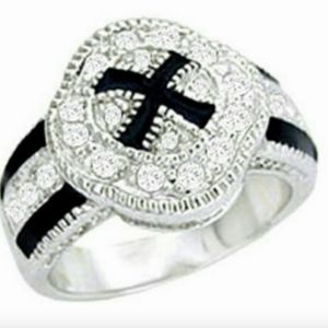 Silver Rhodium Plated Cocktail Ring Cubic Zirconia  4 10  silver black